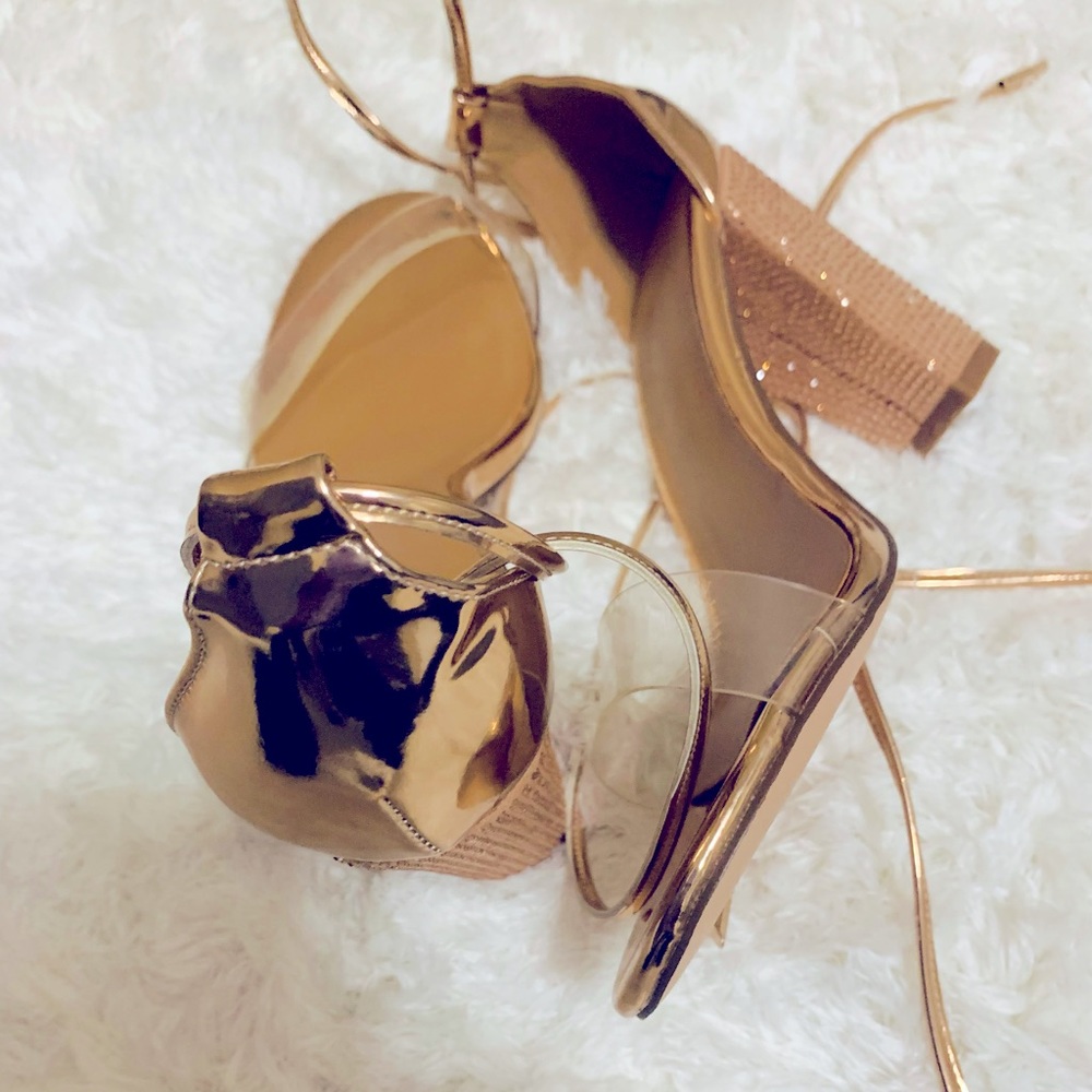 Rose gold and clear heels